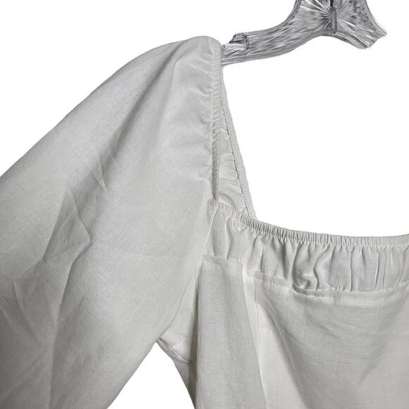 NEW Free People Square Neck Balloon Sleeves Cotton/Linen White Mini Dress Sz M - Picture 5 of 12